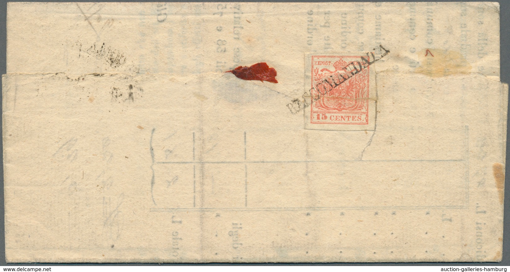 Österreich - Lombardei Und Venetien: 1850/1856, 10 C Schwarz, Handpapier, Dreiseits Vollrandig, Oben - Lombardy-Venetia