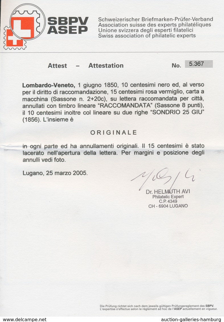 Österreich - Lombardei Und Venetien: 1850/1856, 10 C Schwarz, Handpapier, Dreiseits Vollrandig, Oben - Lombardy-Venetia