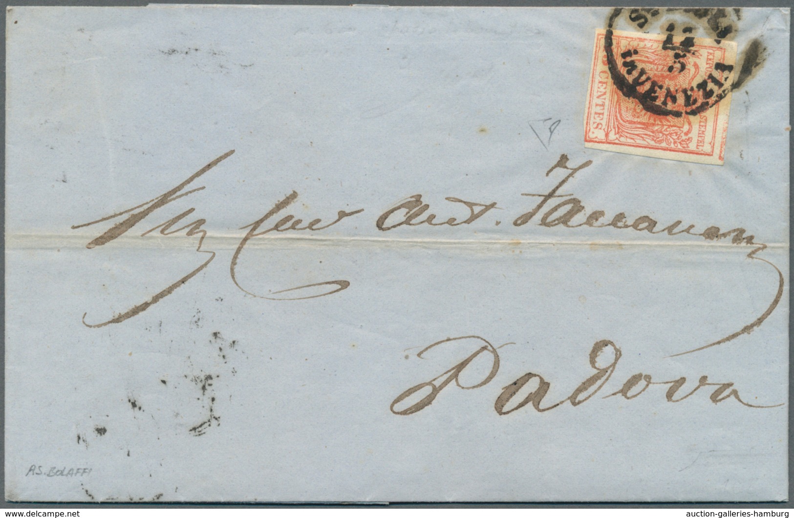 Österreich - Lombardei Und Venetien: 1850/1856, 15 C Rot, Handpapier, Type III, Am Oberrand Mit Eine - Lombardo-Venetien