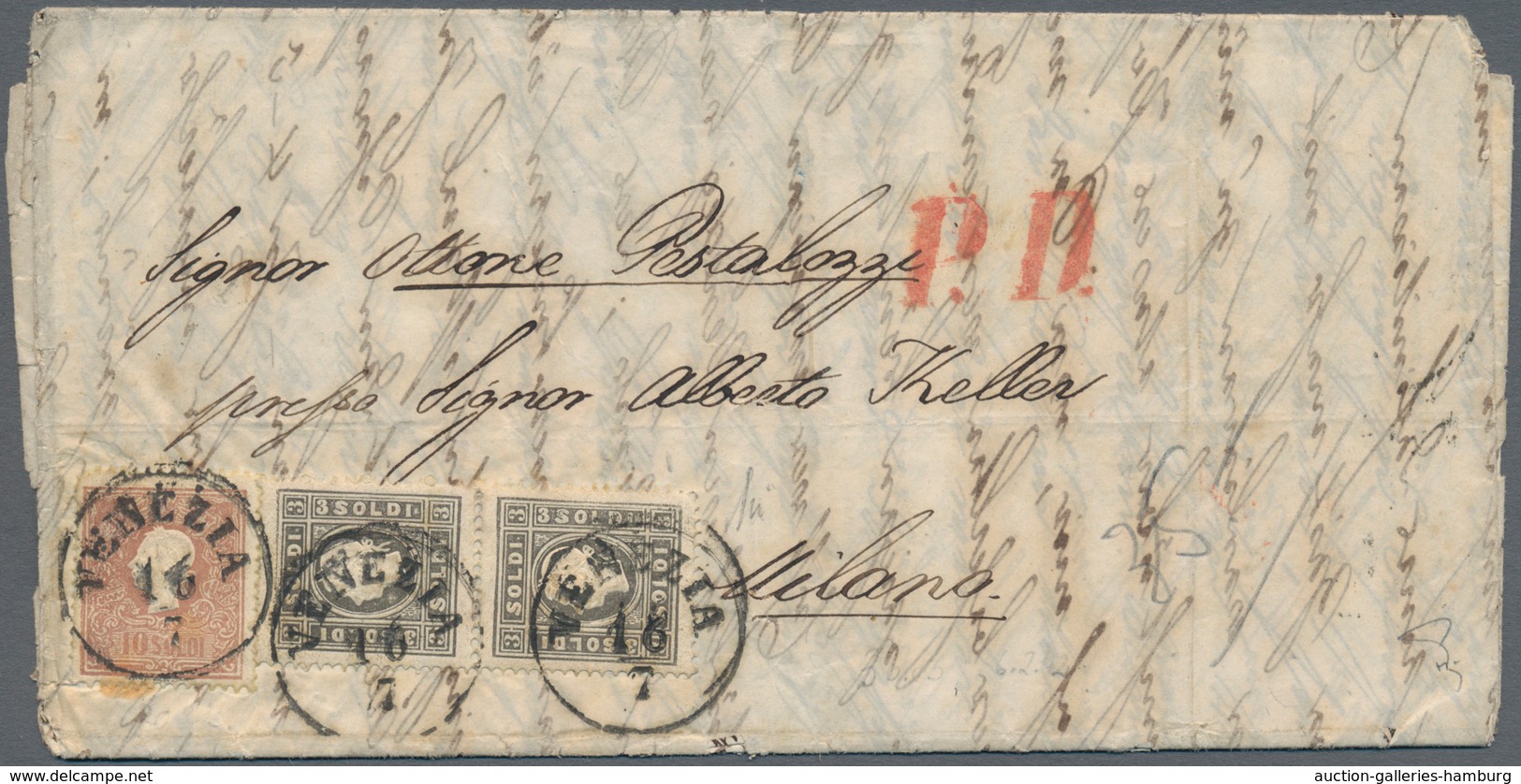 Österreich - Lombardei Und Venetien: 1859, 3 So Schwarzgrau, Type II, Senkrechtes Paar, Vollzähnig U - Lombardo-Venetien