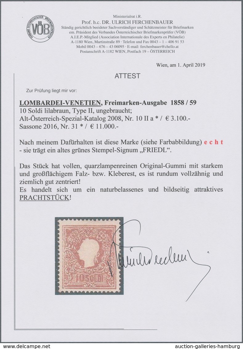 Österreich - Lombardei Und Venetien: 1859, 10 Soldi Lilabraun, Type II, Farbfrisches Und Gut Gezähnt - Lombardy-Venetia