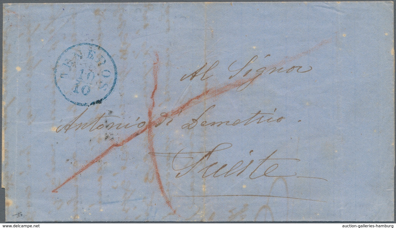 Österreichische Post In Der Levante: 1861, TENEDOS, 10/10, Einkreisstempel In Blau Auf Faltbrief Nac - Levante-Marken