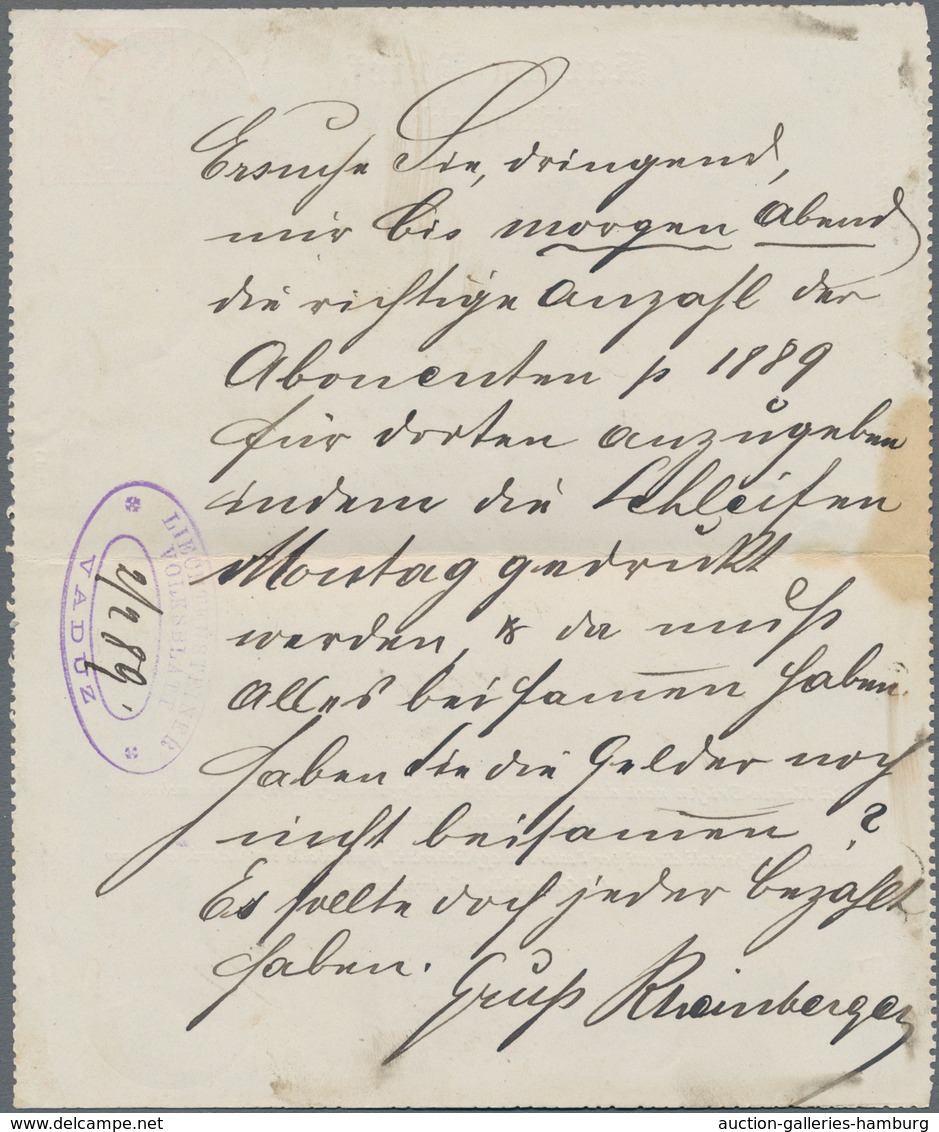 Österreich - Verwendung In Liechtenstein: 1889, Ganzsachen-Kartenbrief 5 Kr. Doppeladler Von Vaduz N - Other & Unclassified