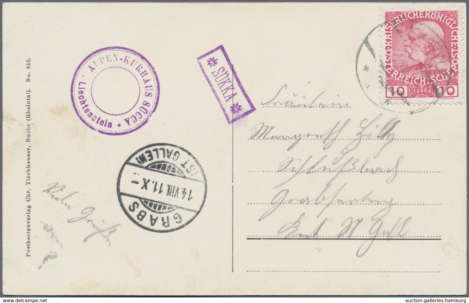 Österreich - Verwendung In Liechtenstein: 1911/1918, Postablagestempel *SÜKKA* Und *MALBUN* Als Nebe - Other & Unclassified