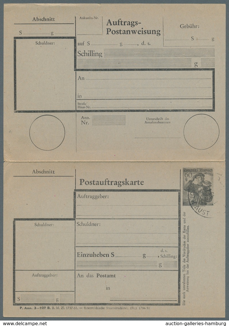 Österreich - Ganzsachen: 1950/51, Trachten Korrespondenzkarte 30 Gr. Violett, Postauftragskarte 60 G - Sonstige & Ohne Zuordnung