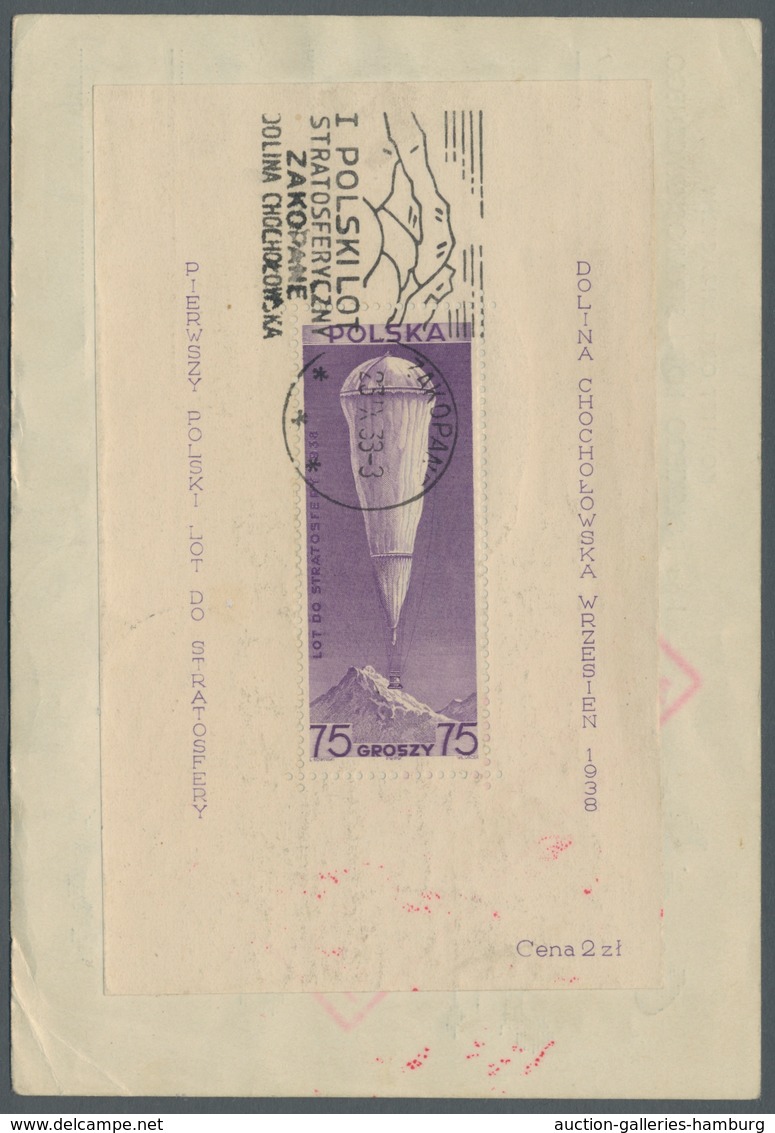 Polen: 1938, "Stratospheric Flight Block" With All Confirmation Stamps On Official Flight Letter Of - Sonstige & Ohne Zuordnung