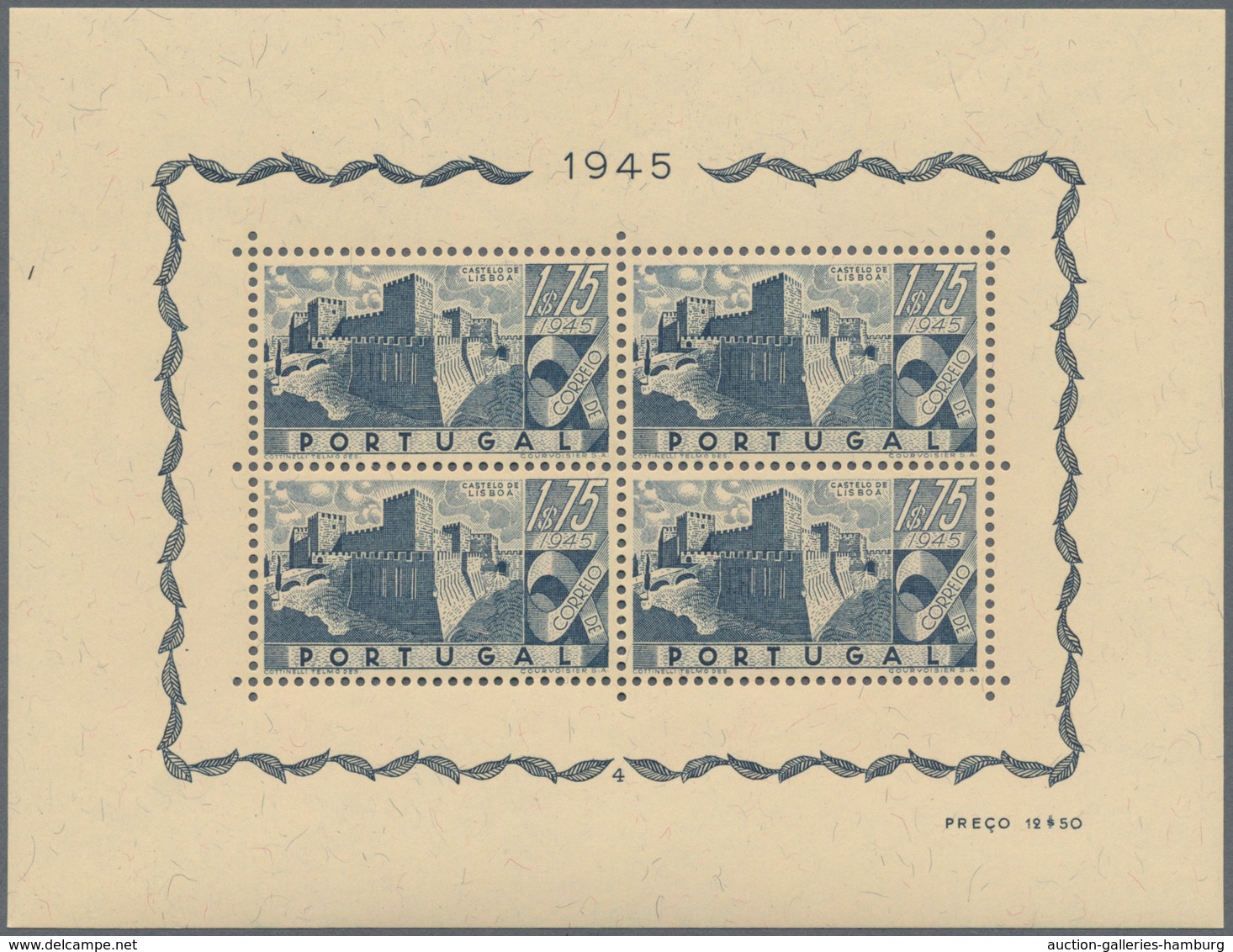 Portugal: 1946, Portuguese Castles ‚set Of Four‘ Miniature Sheets With Plate Numbers 1 To 4, Mint Ne - Covers & Documents