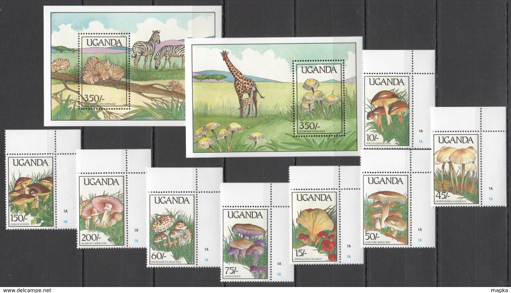 N688 UGANDA FLORA & FAUNA MUSHROOMS ANIMALS #667-74 MICHEL 36 EURO SET+2BL MNH - Champignons