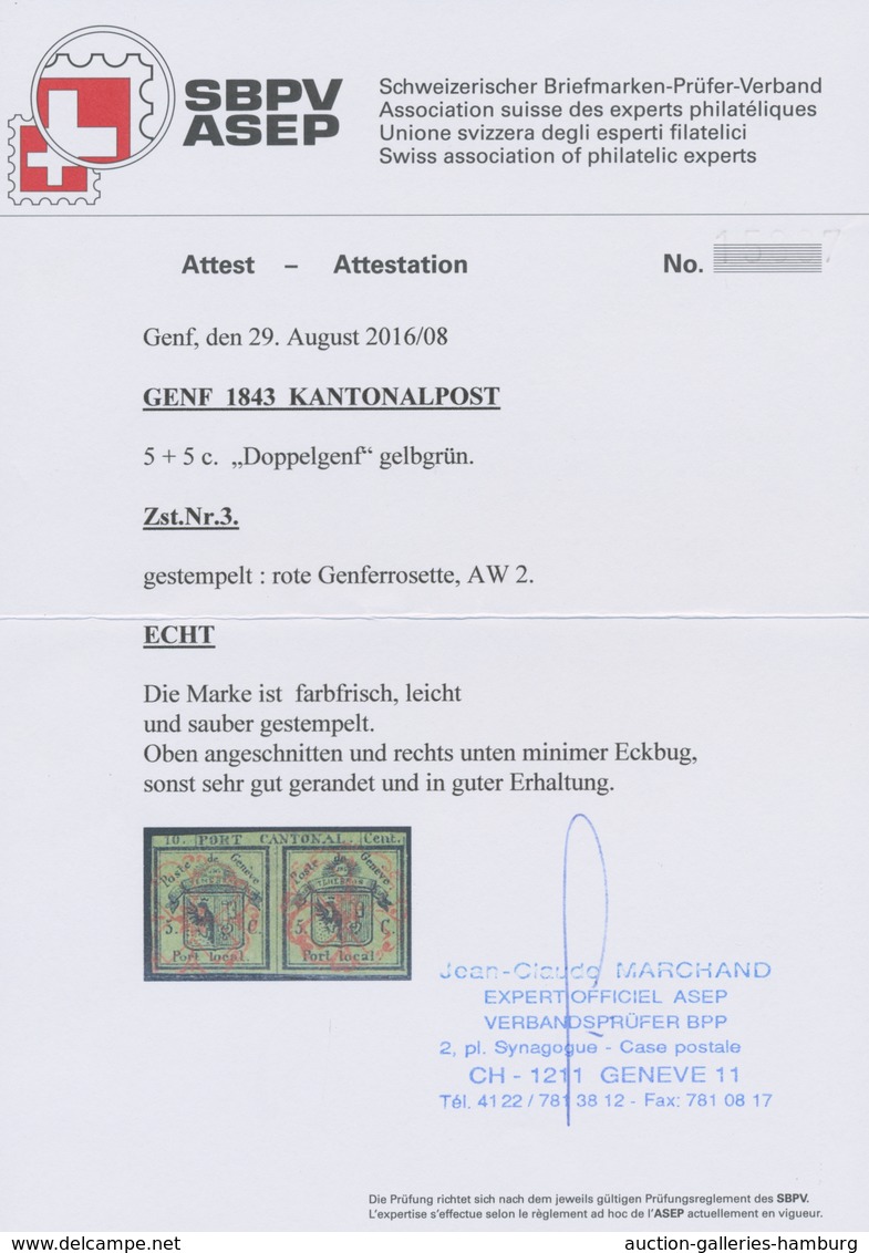 Schweiz - Genf: 1843, 5+5c "Doppelgenf", Farbfrisch, Leicht Und Sauber Gestempelt Mit Roter Genferro - 1843-1852 Kantonalmarken Und Bundesmarken