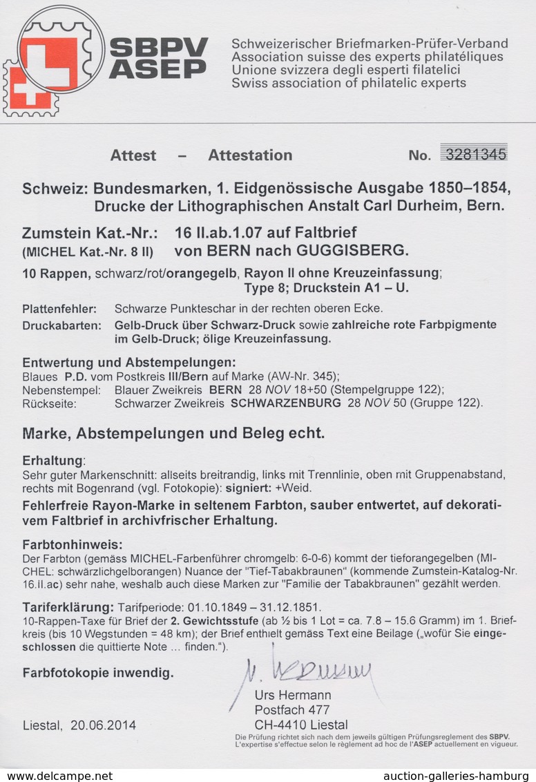 Schweiz: 1850: 10 Rp. Rayon II In Orangegelber Nuance Aus Der "Familie Der Tabakbraunen", Type 8, St - Gebraucht