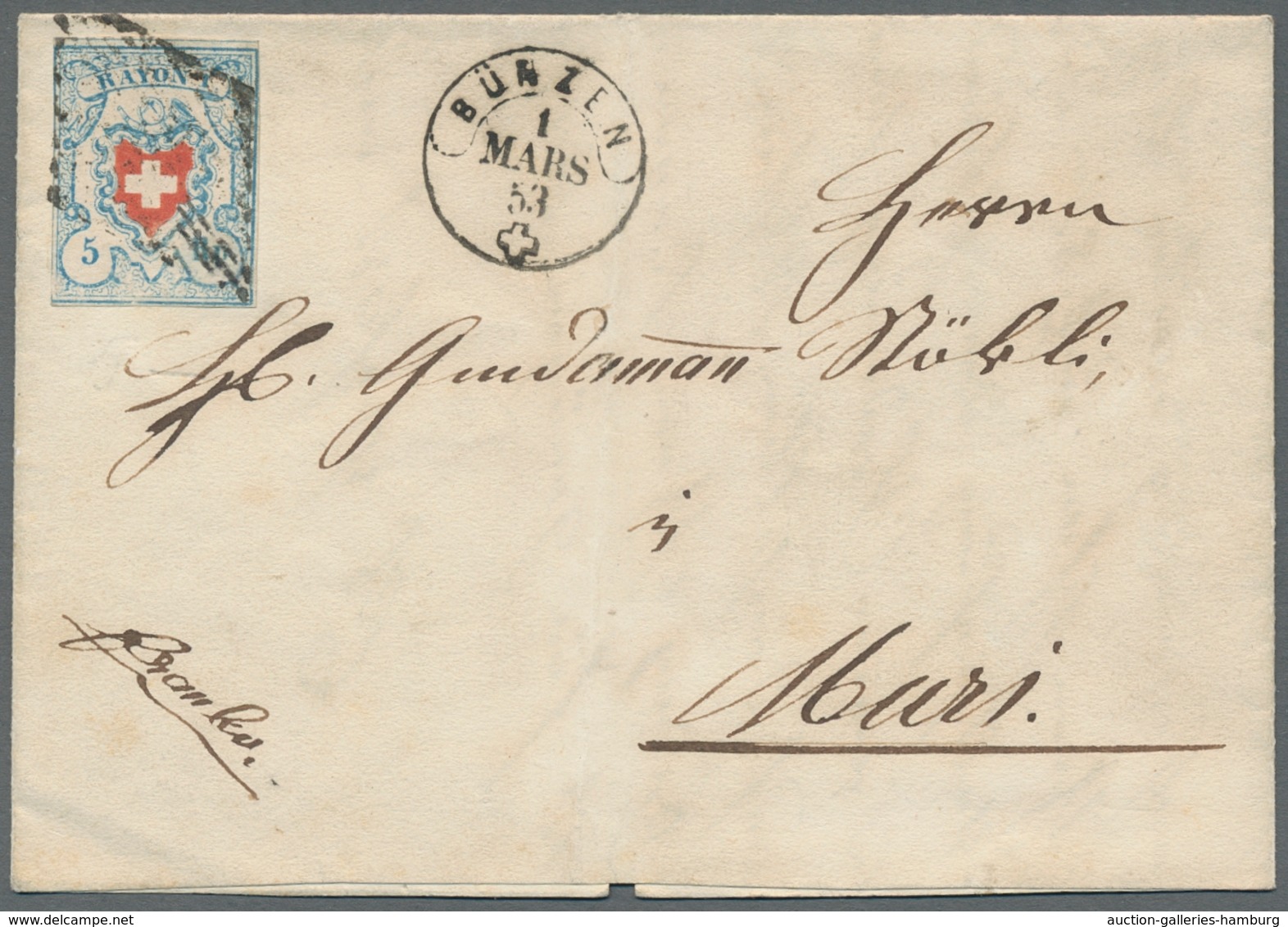 Schweiz: 1853-1858, Partie Von Drei Besseren Frühen Schweiz-Briefen Mit Besseren Stempeln Und Versch - Used Stamps