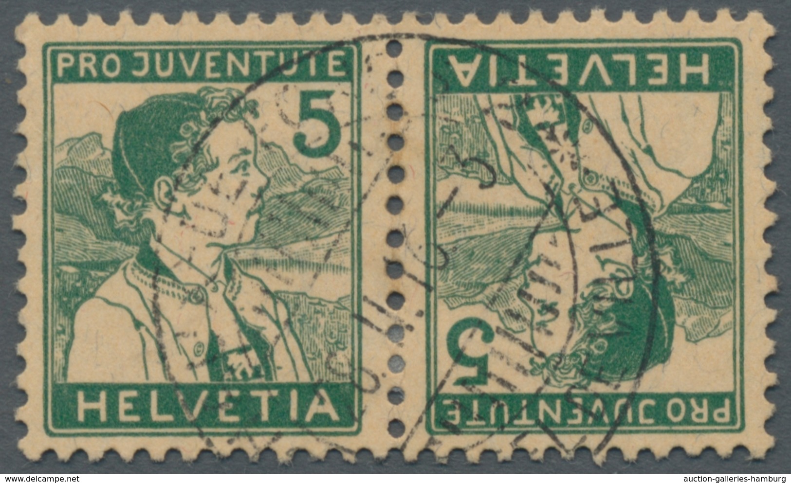 Schweiz - Zusammendrucke: 1915, "5 Pfg. Pro Juventute Als Kehdruck", Sauber Gestempelter Zusammendru - Zusammendrucke
