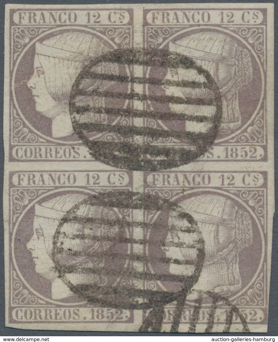 Spanien: 1852, 12cs. Lilac, Block Of Four, Fresh Colour, Some Unobstrusive Imperfections/repaired, N - Sonstige & Ohne Zuordnung