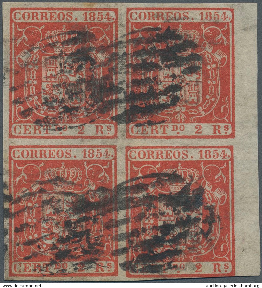 Spanien: 1854, 2r. Vermilion, Right Marginal Block Of Four, Fresh Colour, Slightly Touched At Lower - Sonstige & Ohne Zuordnung