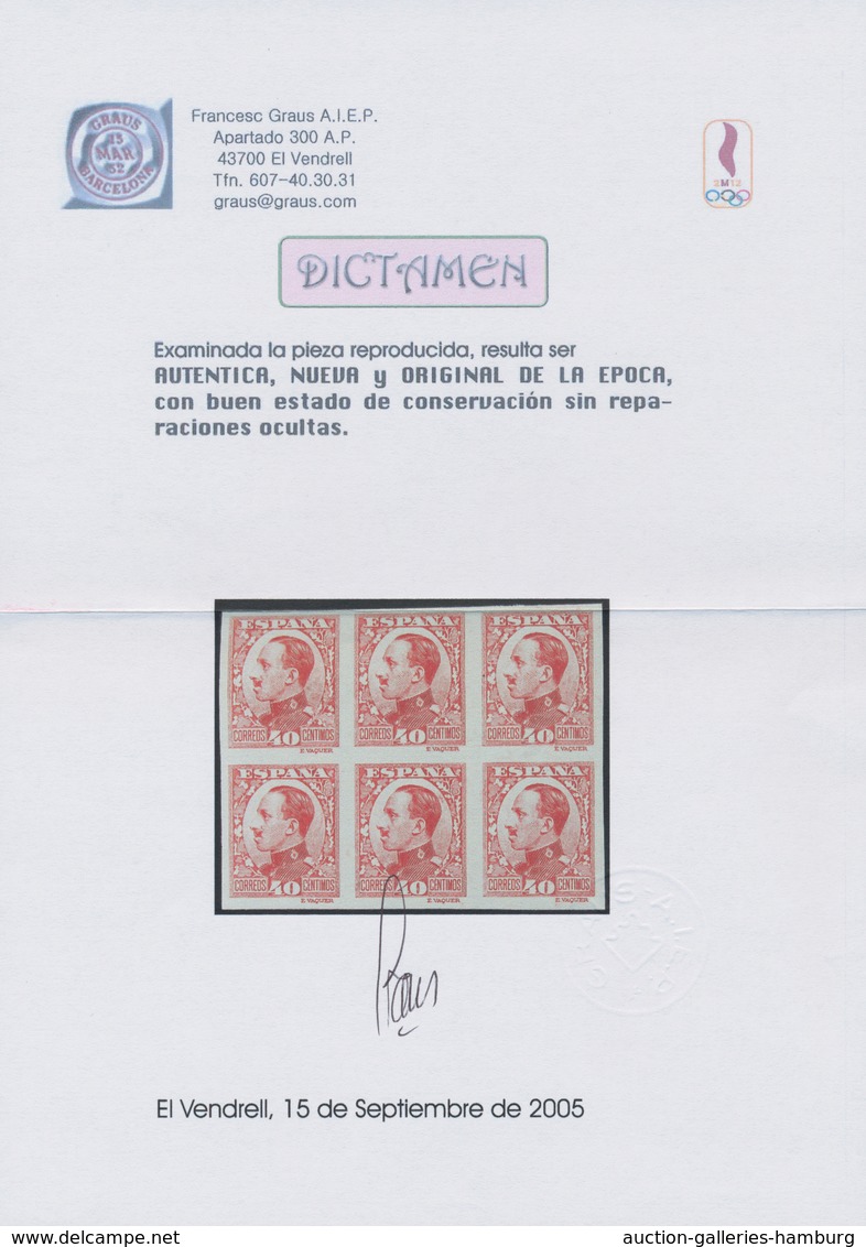 Spanien: 1930, Definitives Alfonso XIII, 40c. Red, Colour Variety, Imperforate Block Of Six, Unmount - Sonstige & Ohne Zuordnung