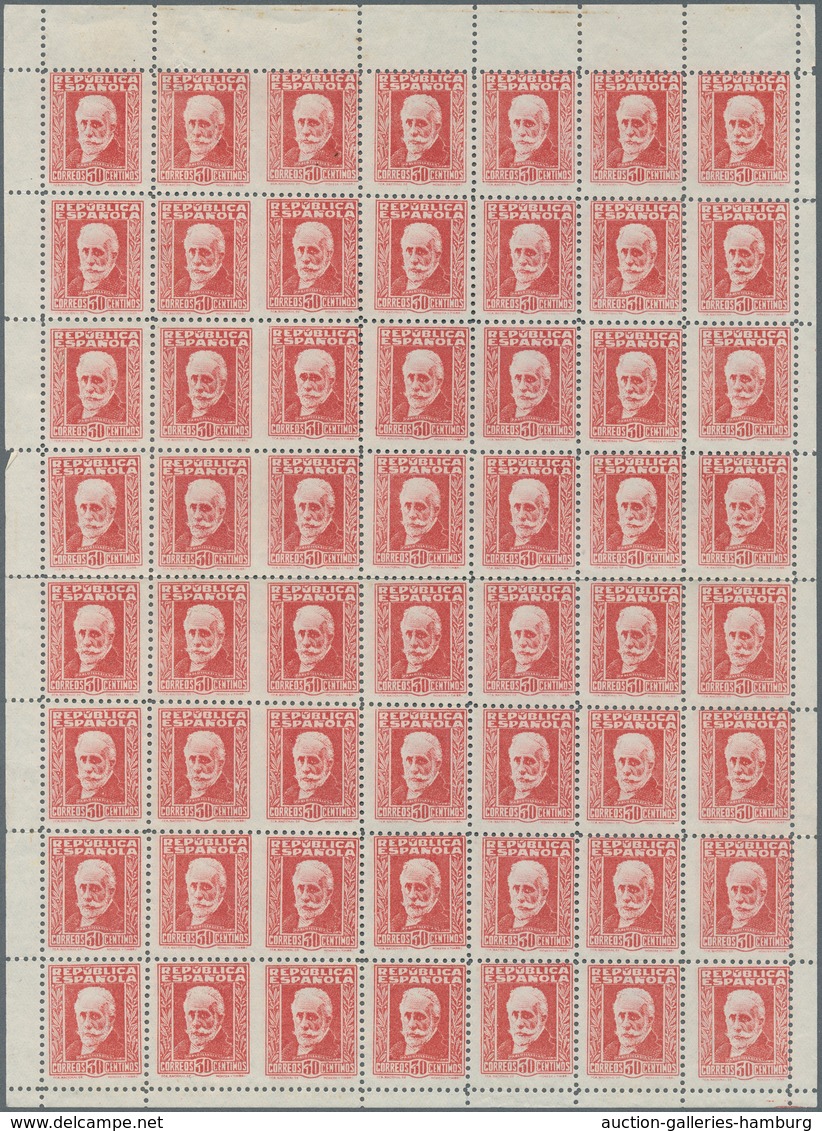 Spanien: 1931, 30 Cts. Red Whole Sheet Of Fifty-six Postage Stamps POST FORGERY Type II ÷ 1931, 30 C - Other & Unclassified