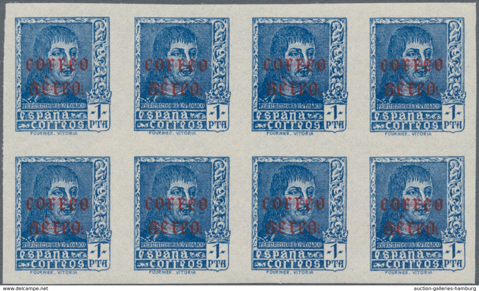 Spanien: 1938, Ferdinand II. Definitive Stamps 50c. Greyish-blue And 1pta. Blue With Red Opt. ‚corre - Sonstige & Ohne Zuordnung