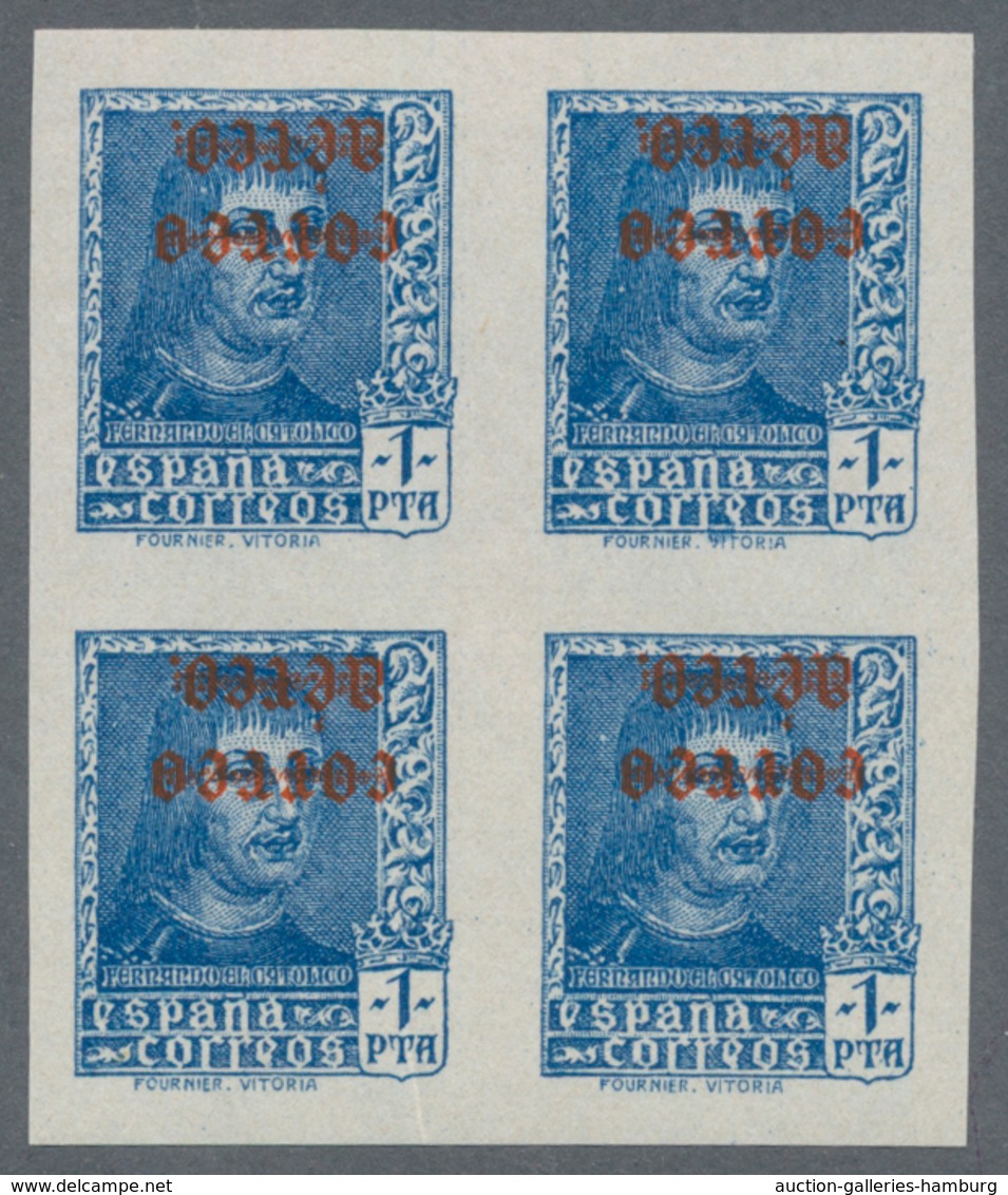 Spanien: 1938, Ferdinand II. Definitive Stamp 1pta. Blue With INVERTED Red Opt. 'correo Aereo' In An - Sonstige & Ohne Zuordnung