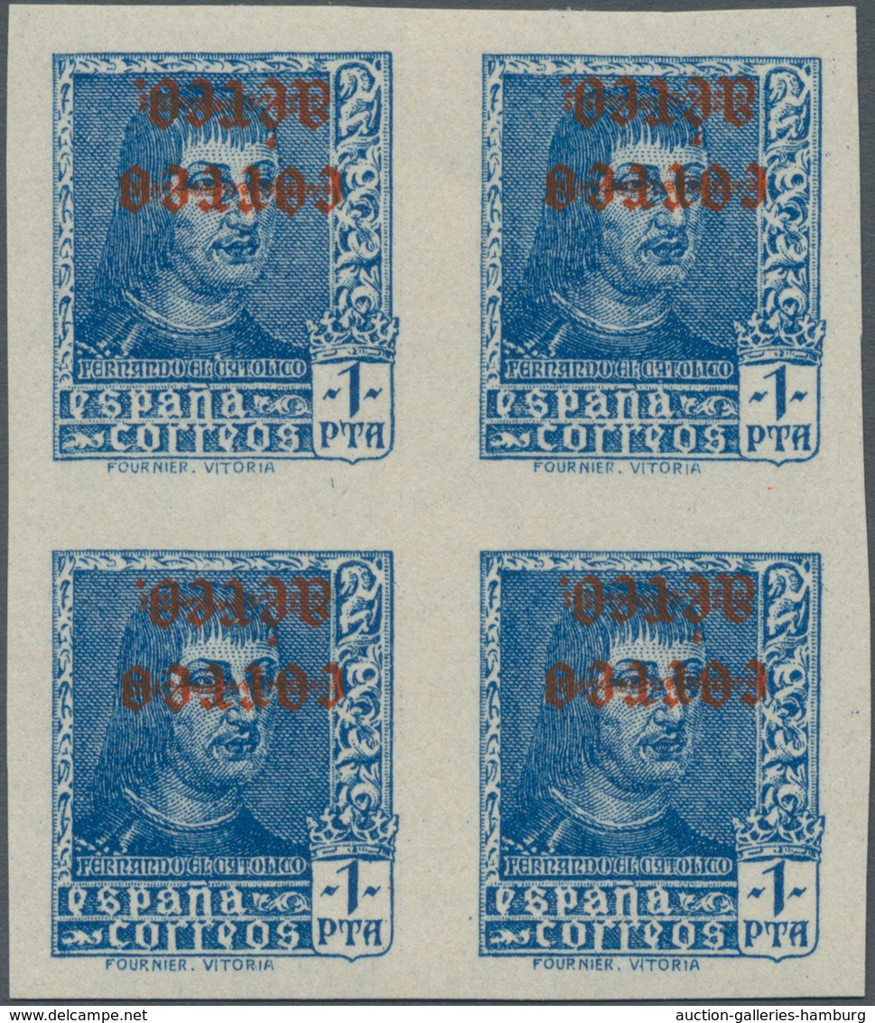 Spanien: 1938, Ferdinand II. Definitive Stamp 1pta. Blue With INVERTED Red Opt. 'correo Aereo' In An - Sonstige & Ohne Zuordnung