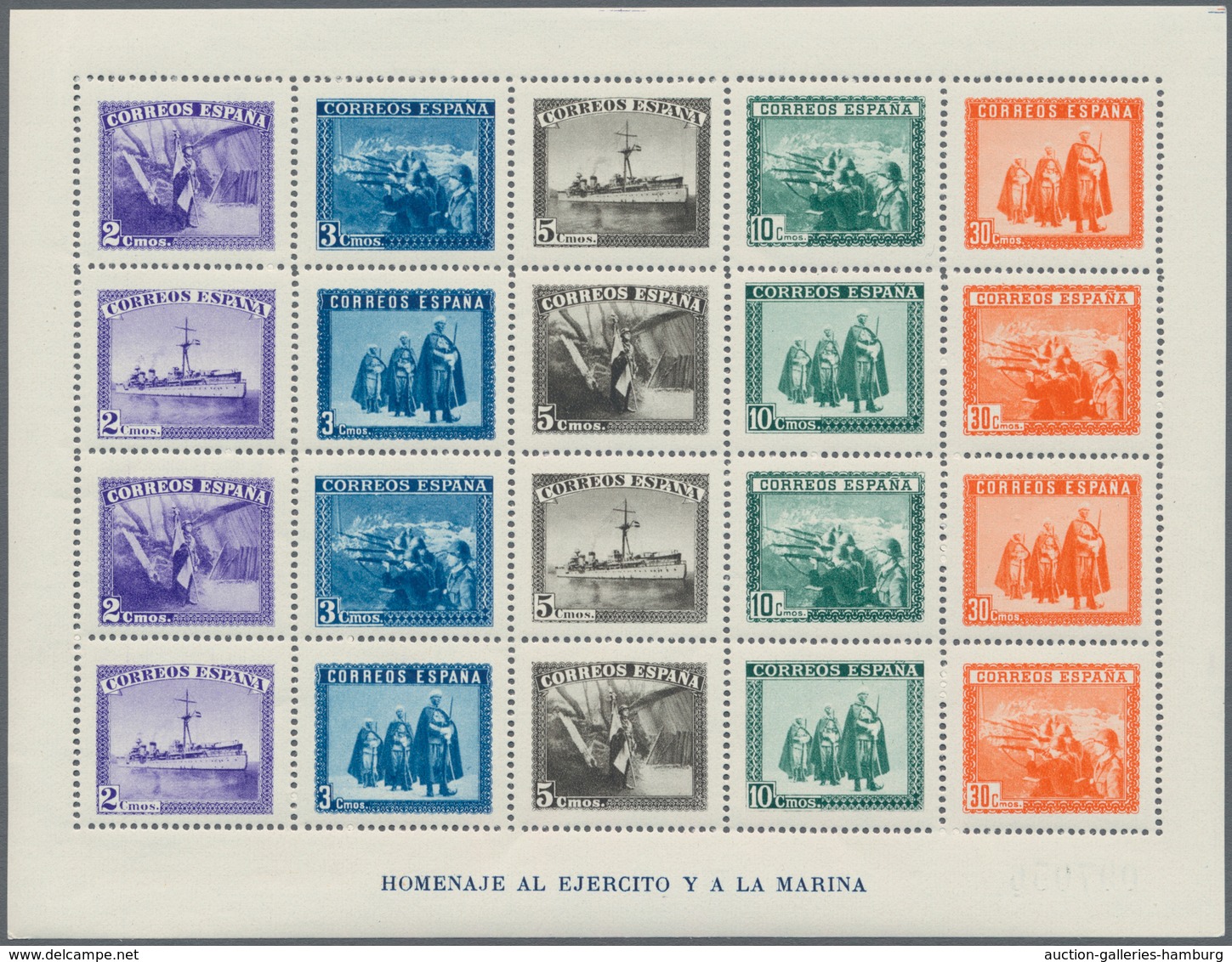 Spanien: 1938, Army And Navy Perforated And IMPERFORATED Miniature Sheets Numbered On Reverse, Mint - Sonstige & Ohne Zuordnung