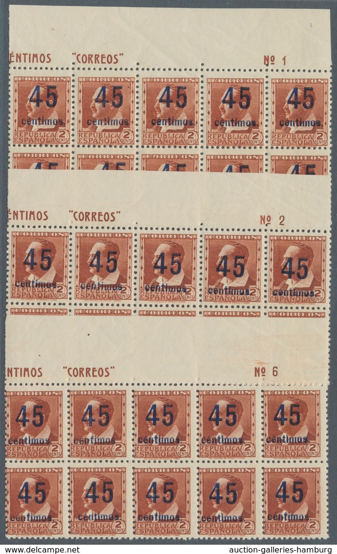 Spanien: 1938, Vicente Blasco Ibanez 2c. Red-brown With UNISSUED Surcharge ‚45 Centimos‘ In Three Bl - Sonstige & Ohne Zuordnung