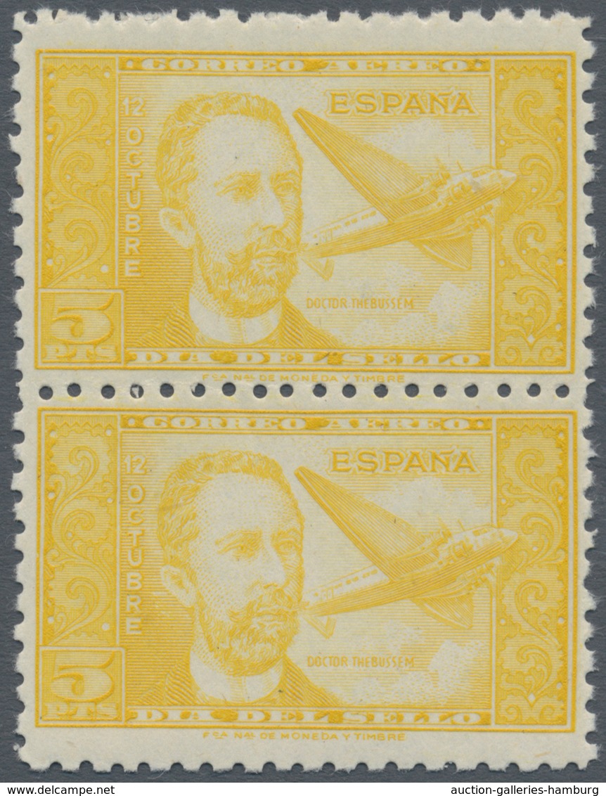 Spanien: 1944, Airmail Stamp 5pts. "Dr.Thebussem", Color Variety "yellow", Vertical Pair, Unmounted - Other & Unclassified