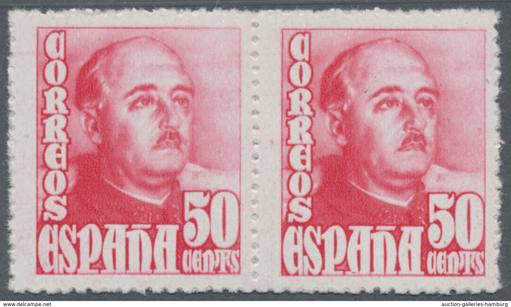Spanien: 1948, Definitives "General Franco", 50c. Red, Colour Essay, Horizontal Pair, Unmounted Mint - Sonstige & Ohne Zuordnung