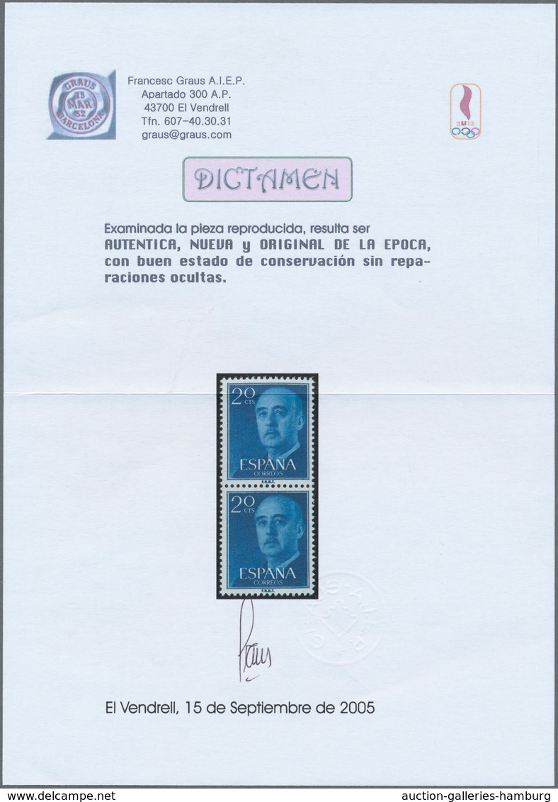 Spanien: 1955, Definitives "General Franco", 20c. Blue, 1pts. Blue And 5pts. Olive-green, Three Colo - Other & Unclassified