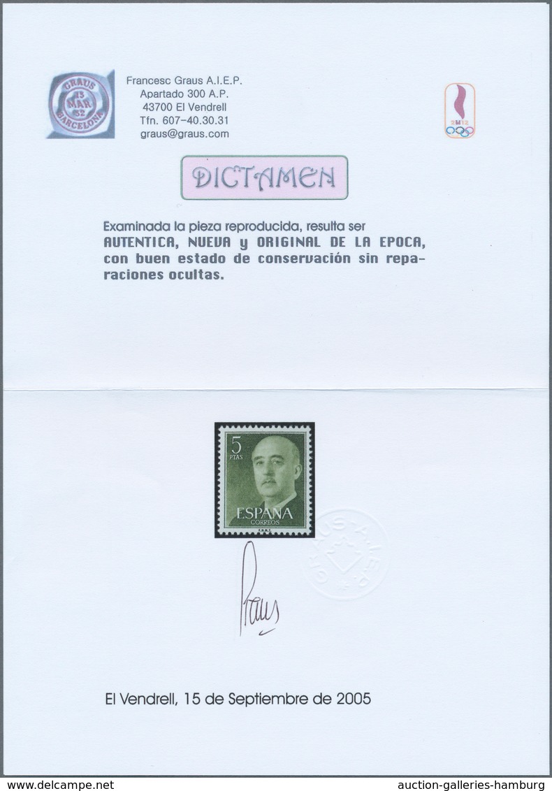 Spanien: 1955, Definitives "General Franco", 20c. Blue, 1pts. Blue And 5pts. Olive-green, Three Colo - Other & Unclassified