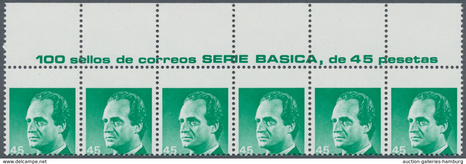 Spanien: 1985, King Juan Carlos I. 45pta. Emerald-green With HEAVY SHIFTED Horizontal Perforation In - Sonstige & Ohne Zuordnung