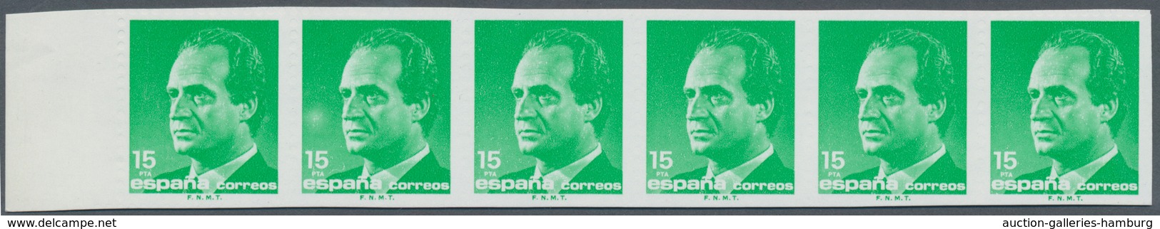 Spanien: 1989, King Juan Carlos I. Definitive 15pta. Emerald-green In A Horizontal IMPERFORATE Strip - Sonstige & Ohne Zuordnung