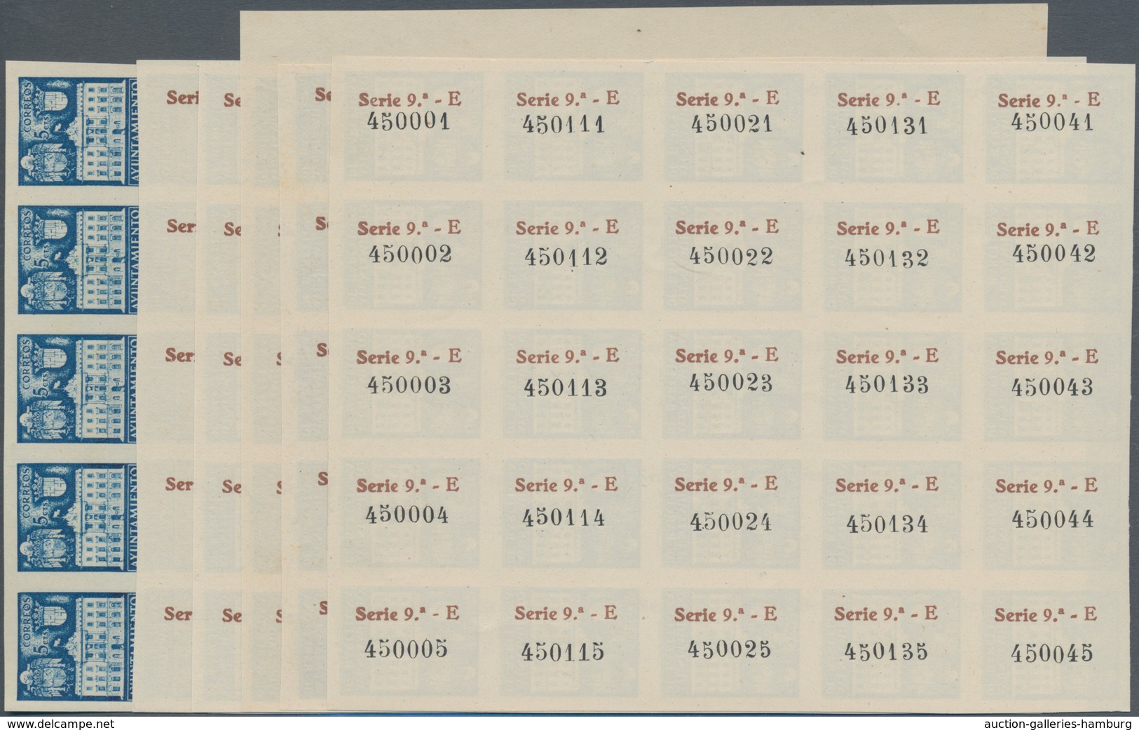 Spanien - Zwangszuschlagsmarken Für Barcelona: 1942, Town Hall Of Barcelona 5c. Blue In Five IMPERFO - Kriegssteuermarken