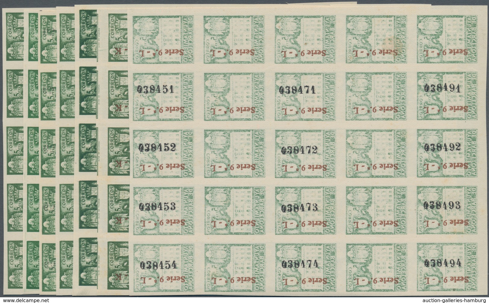 Spanien - Zwangszuschlagsmarken Für Barcelona: 1942, Town Hall Of Barcelona 5c. Green In Four IMPERF - Kriegssteuermarken