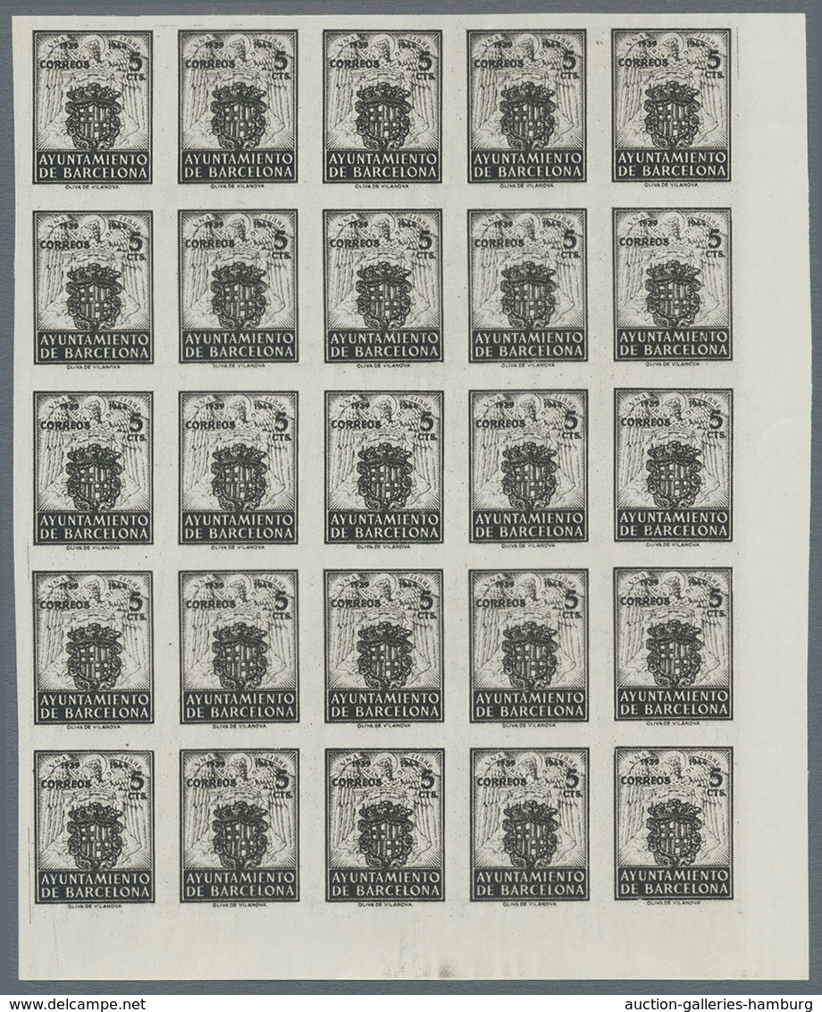 Spanien - Zwangszuschlagsmarken Für Barcelona: 1944, Coat Of Arms Complete Set Of Five 5c. Stamps In - Kriegssteuermarken