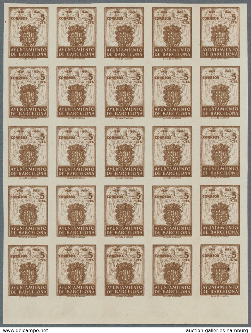 Spanien - Zwangszuschlagsmarken Für Barcelona: 1944, Coat Of Arms Complete Set Of Five 5c. Stamps In - Kriegssteuermarken