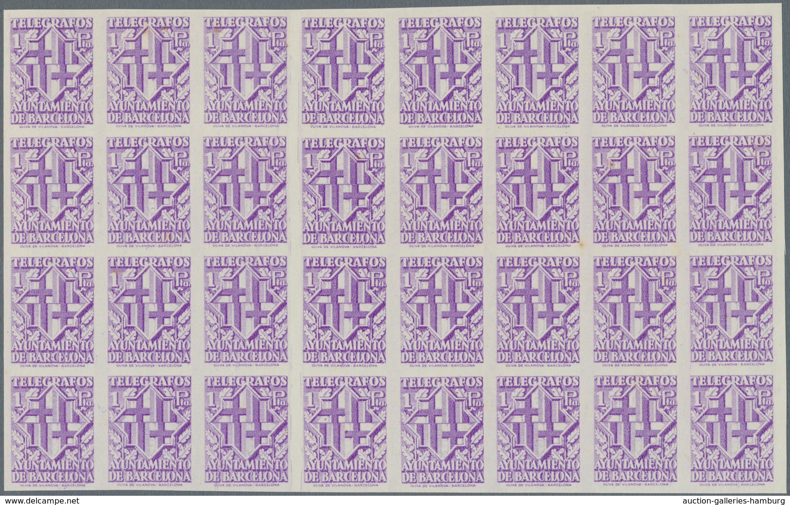 Spanien - Zwangszuschlagsmarken Für Barcelona: TELEGRAPH STAMPS: 1941, 'Telegrafos Ayuntamiento De B - War Tax