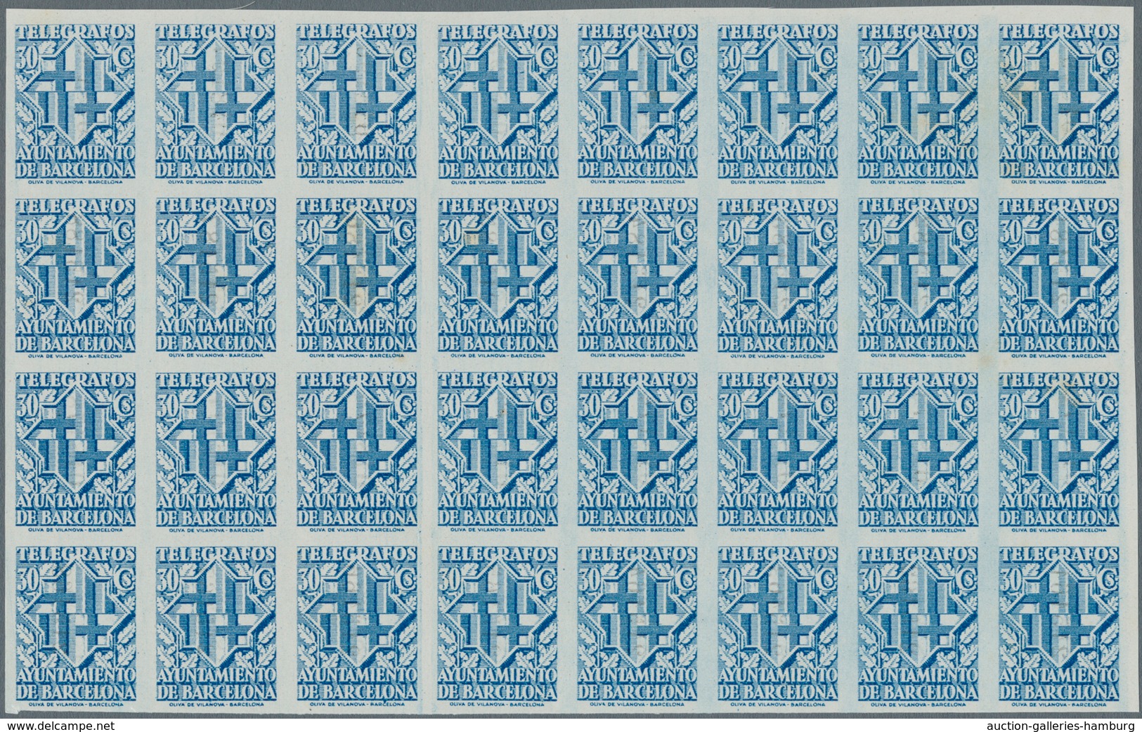 Spanien - Zwangszuschlagsmarken Für Barcelona: TELEGRAPH STAMPS: 1941, 'Telegrafos Ayuntamiento De B - Kriegssteuermarken