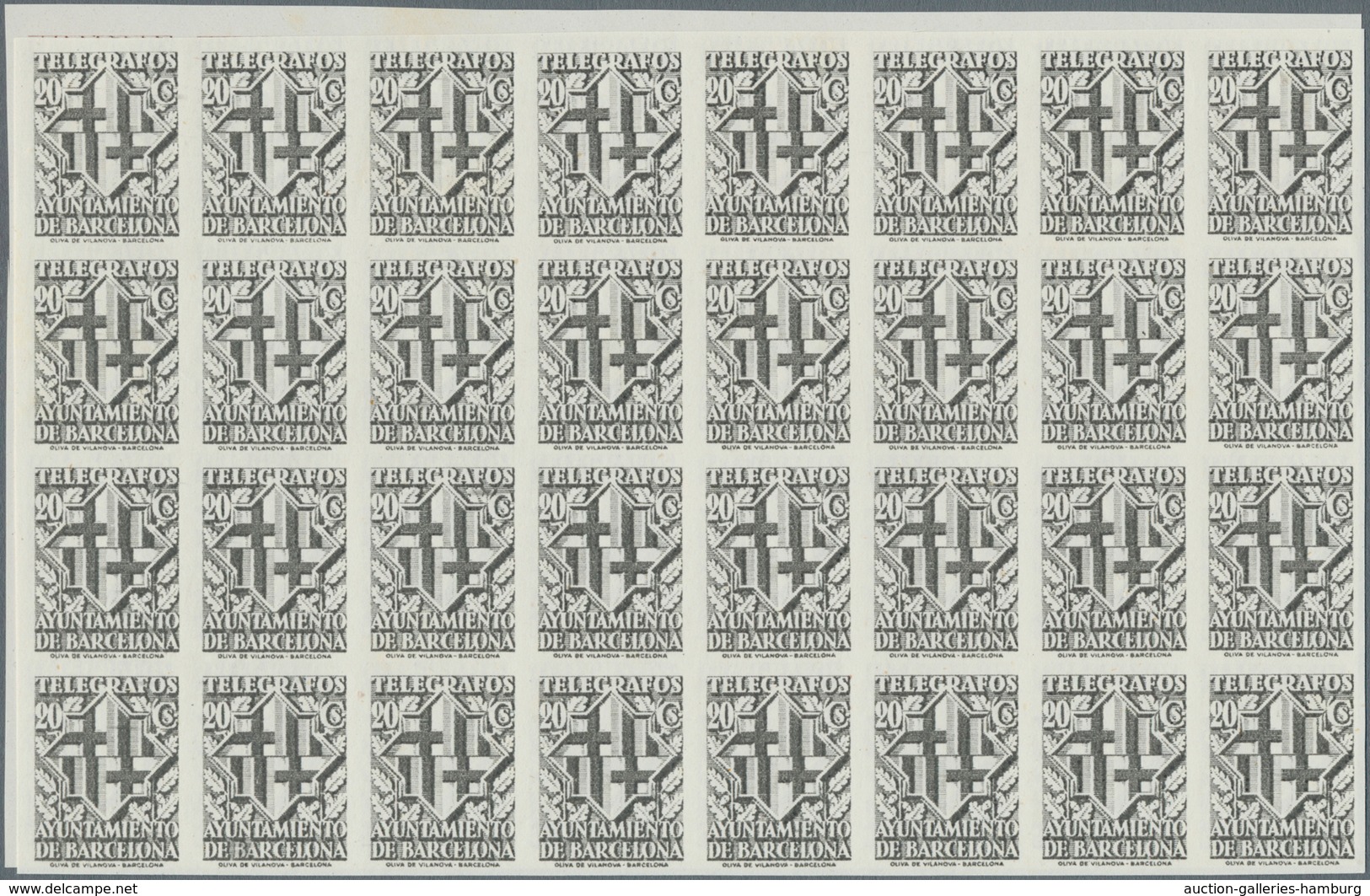 Spanien - Zwangszuschlagsmarken Für Barcelona: TELEGRAPH STAMPS: 1941, 'Telegrafos Ayuntamiento De B - War Tax