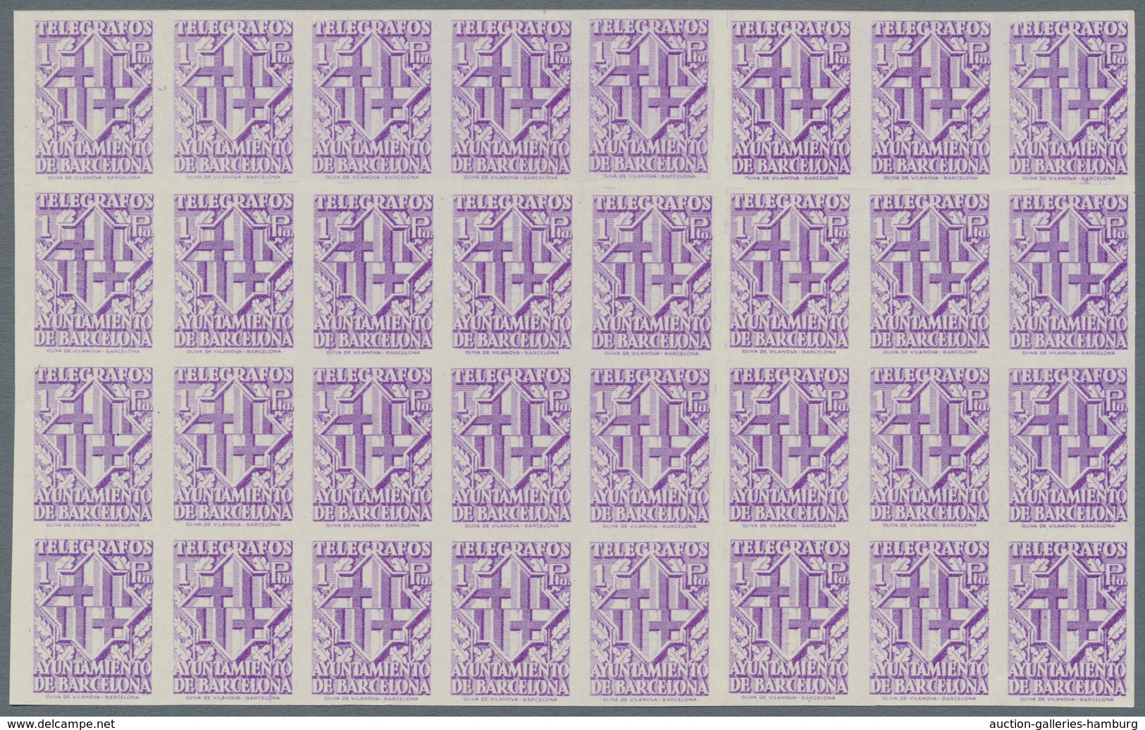 Spanien - Zwangszuschlagsmarken Für Barcelona: TELEGRAPH STAMPS: 1941, 'Telegrafos Ayuntamiento De B - Kriegssteuermarken