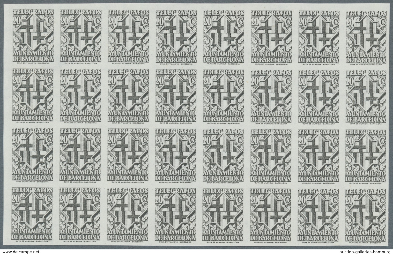 Spanien - Zwangszuschlagsmarken Für Barcelona: TELEGRAPH STAMPS: 1941, 'Telegrafos Ayuntamiento De B - Kriegssteuermarken