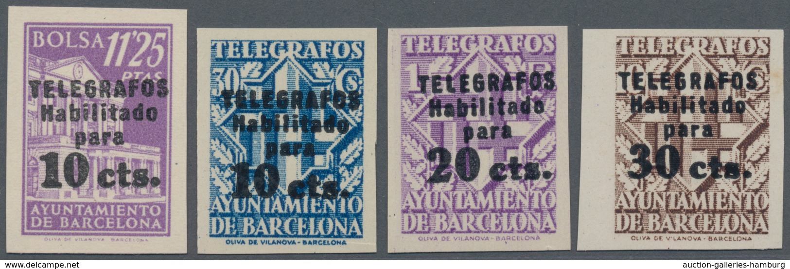 Spanien - Zwangszuschlagsmarken Für Barcelona: TELEGRAPH STAMPS: 1942/45, Provisional Issue Complete - Kriegssteuermarken