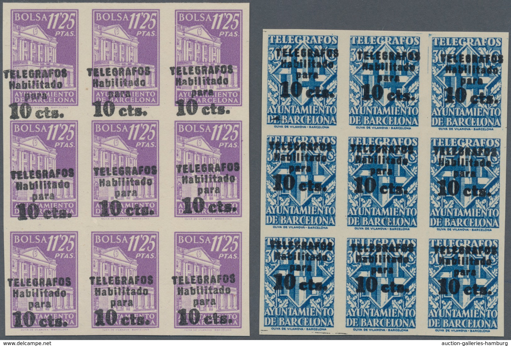 Spanien - Zwangszuschlagsmarken Für Barcelona: TELEGRAPH STAMPS: 1942/45, Provisional Issue Complete - War Tax