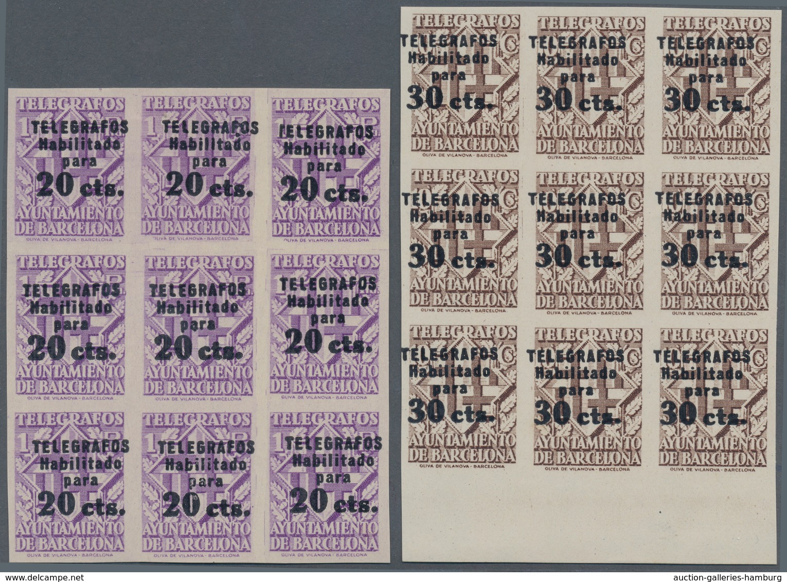 Spanien - Zwangszuschlagsmarken Für Barcelona: TELEGRAPH STAMPS: 1942/45, Provisional Issue Complete - Kriegssteuermarken