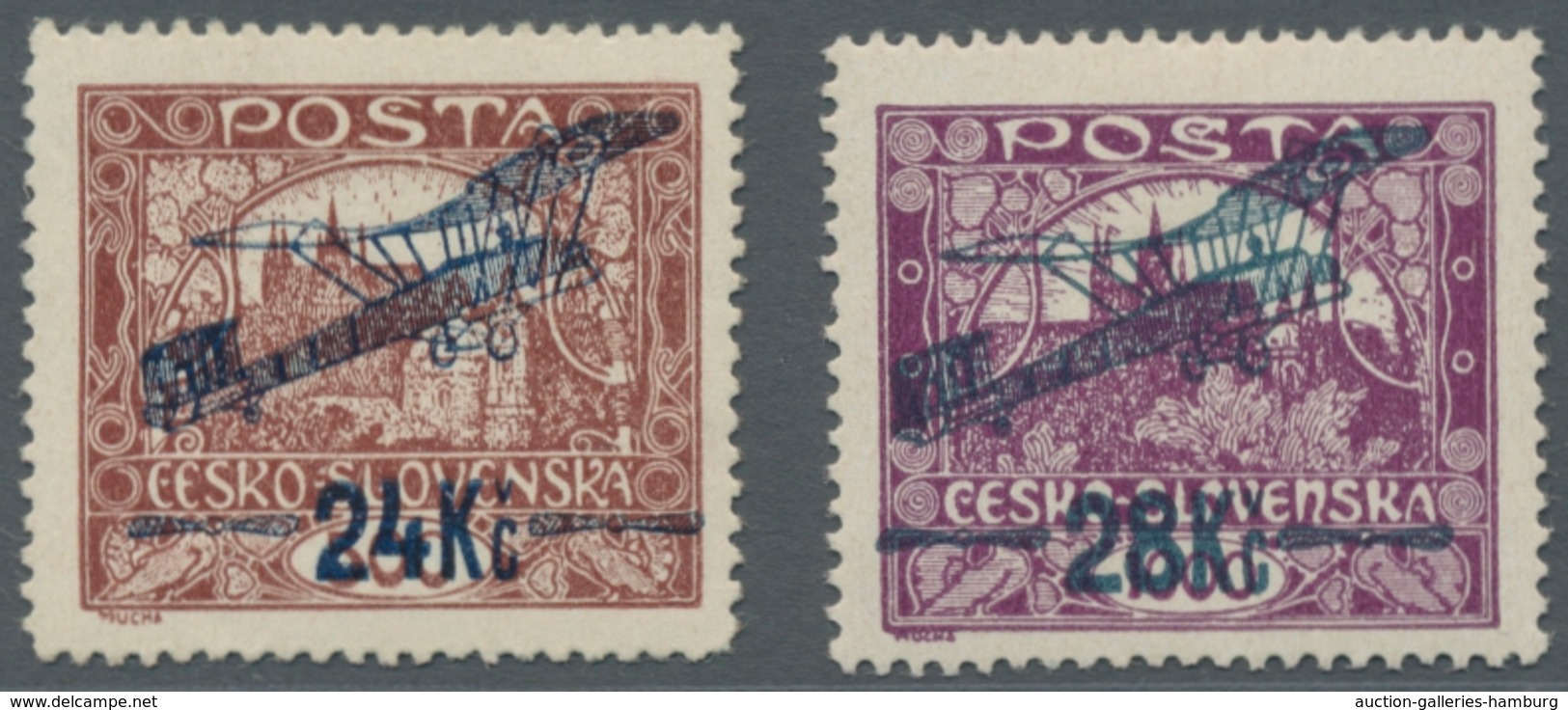 Tschechoslowakei: 1920, "overprints With Perforation C", Unused Set, The 14 Kr. Perforation Partly M - Unused Stamps