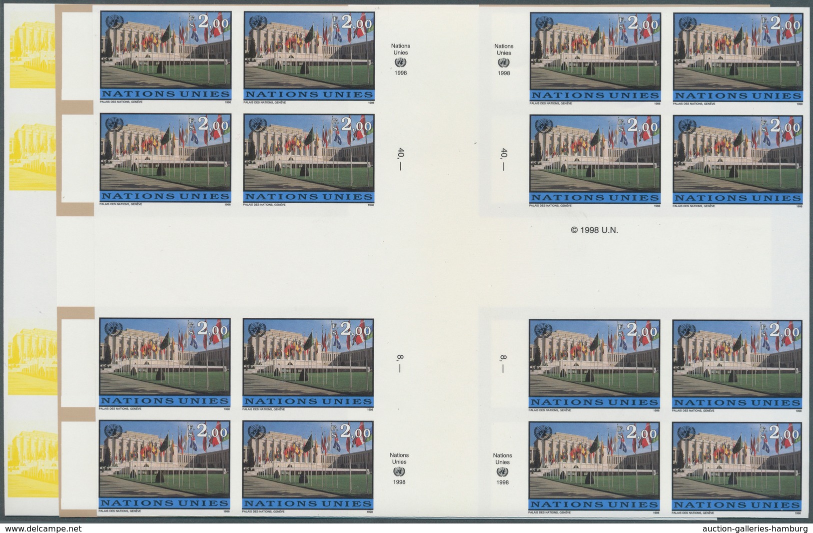 Vereinte Nationen - Genf: 1998. Imperforate Progressive Proof (10 Phases) In Cross Gutter Blocks Of - Other & Unclassified