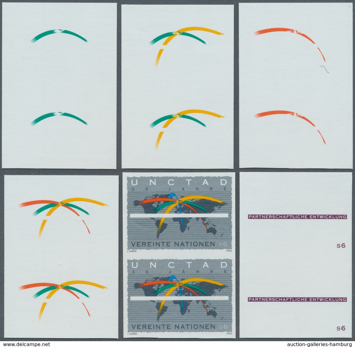 Vereinte Nationen - Wien: 1994. Progressive Proof (12 Phases), Viz Color Separations, In Vertical Pa - Ungebraucht