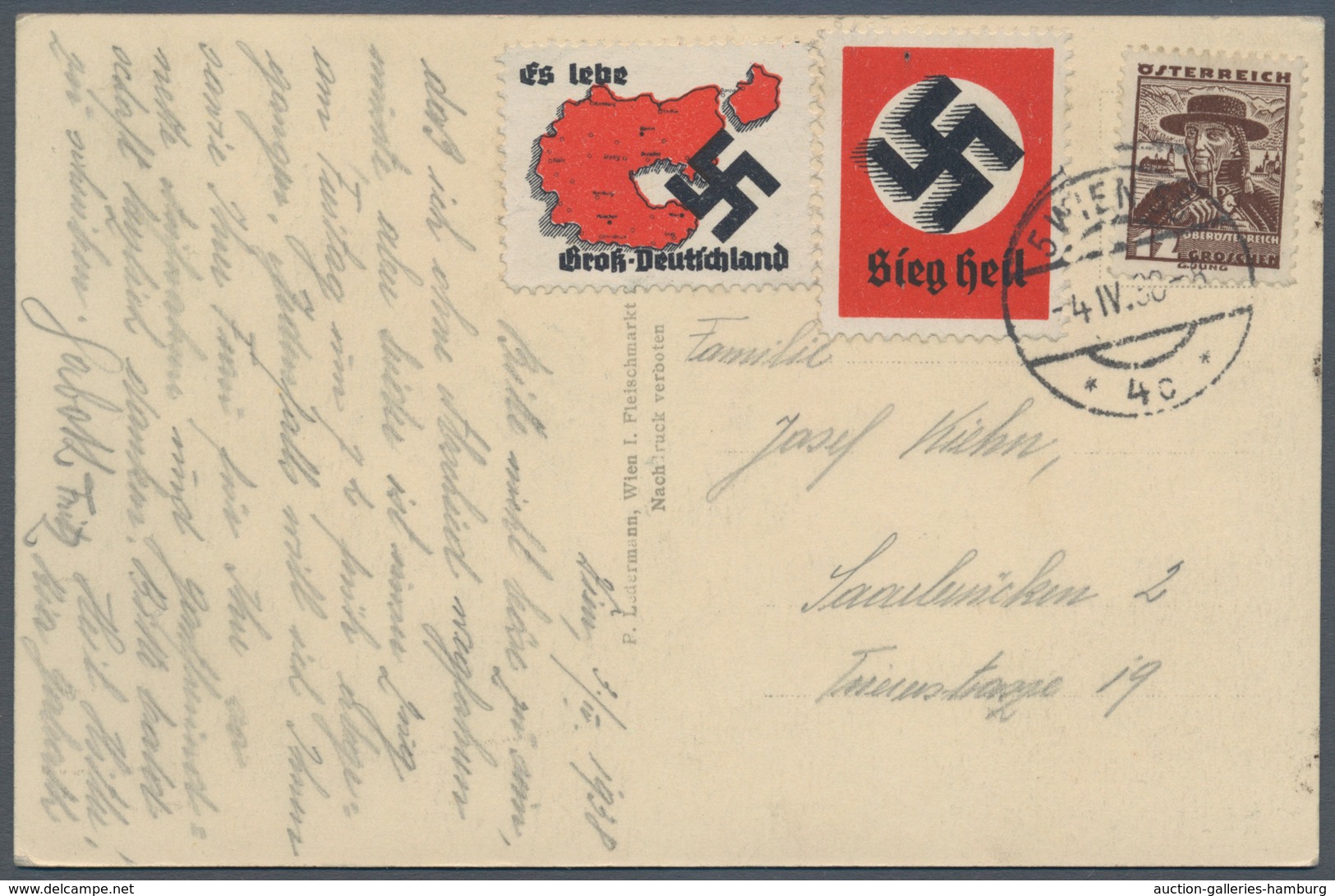 Ansichtskarten: Propaganda: 1938 Österreich-Anschluss Propagandakarte Mit Bild "Hakenkreuz über Wien - Political Parties & Elections