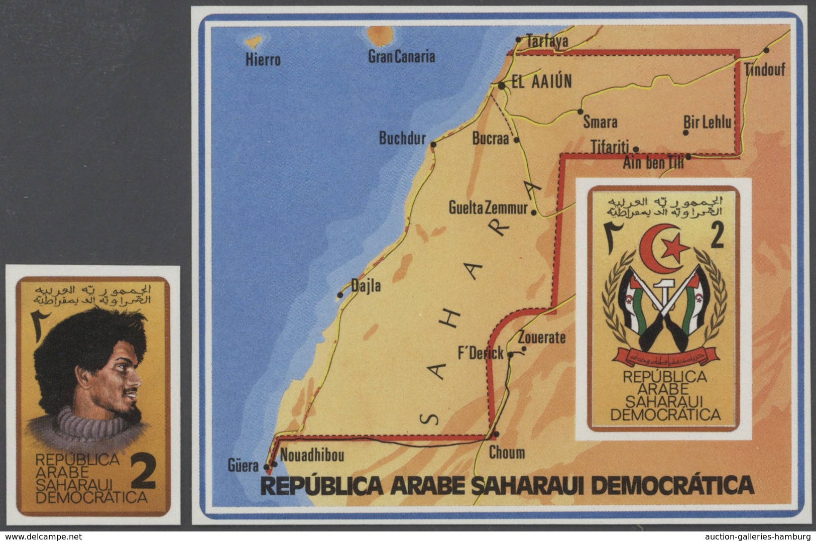 Thematik: Landkarten / Maps: 1990 (ca.), WEST SAHARA: Stamp (native Man) And Miniature Sheet (map Of - Geographie