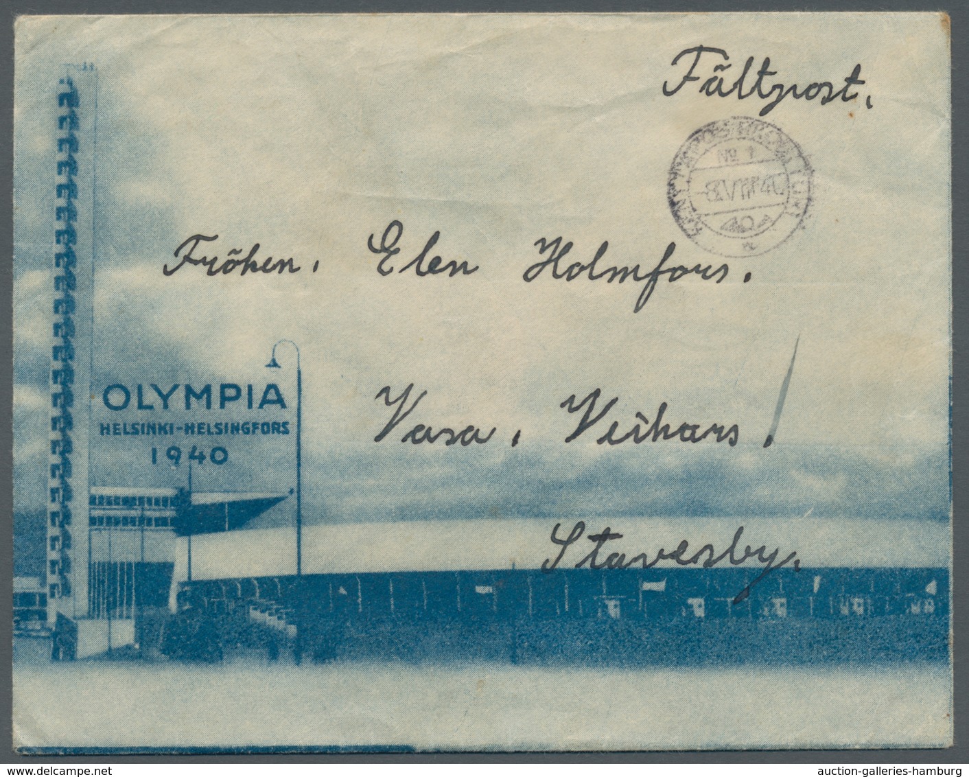 Thematik: Olympische Spiele / Olympic Games: 1940 - Helsinki, Decorative Vs./rs. Illustrated Cover F - Other & Unclassified