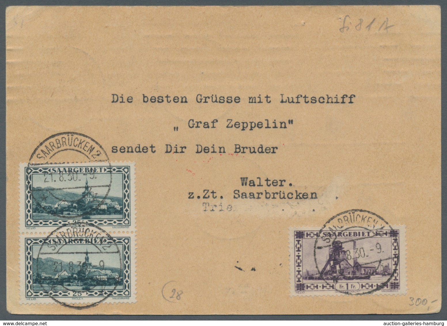 Zeppelinpost Deutschland: 1930 - Landungsfahrt Nach Bielefeld/Postabgabe, Zuleitung Saar Auf Portori - Airmail & Zeppelin